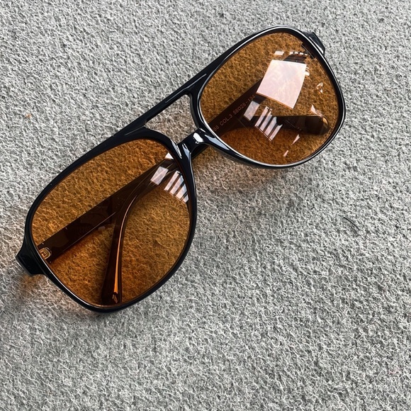 BLACK VINTAGE RETRO 70S ORANGE TINTED AVIATOR SUNGLASSES  display picture 1
